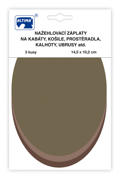 Nažehlovací záplaty jednobarevné ovály 3 ks - khaki sv.hnědá tm.hnědá